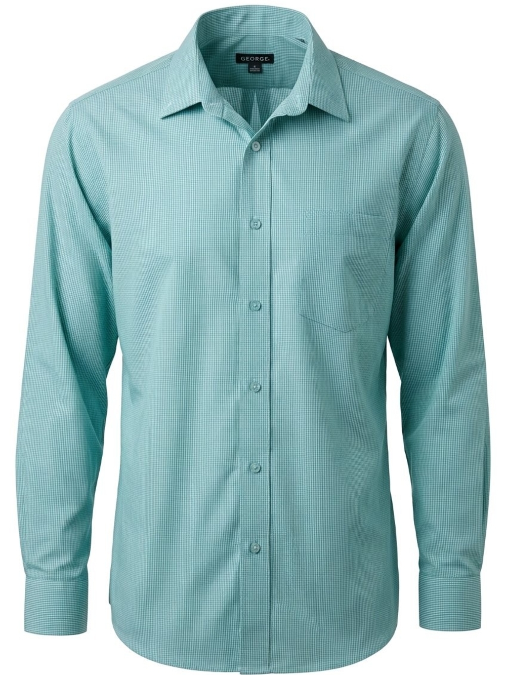George Men’s Teal and White Gingham Button-Down Shirt